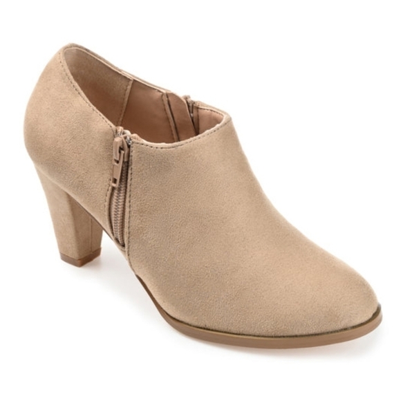 Journee Collection Taupe Sanzi Vegan Suede Dual Zipper Booties - Picture 1 of 10